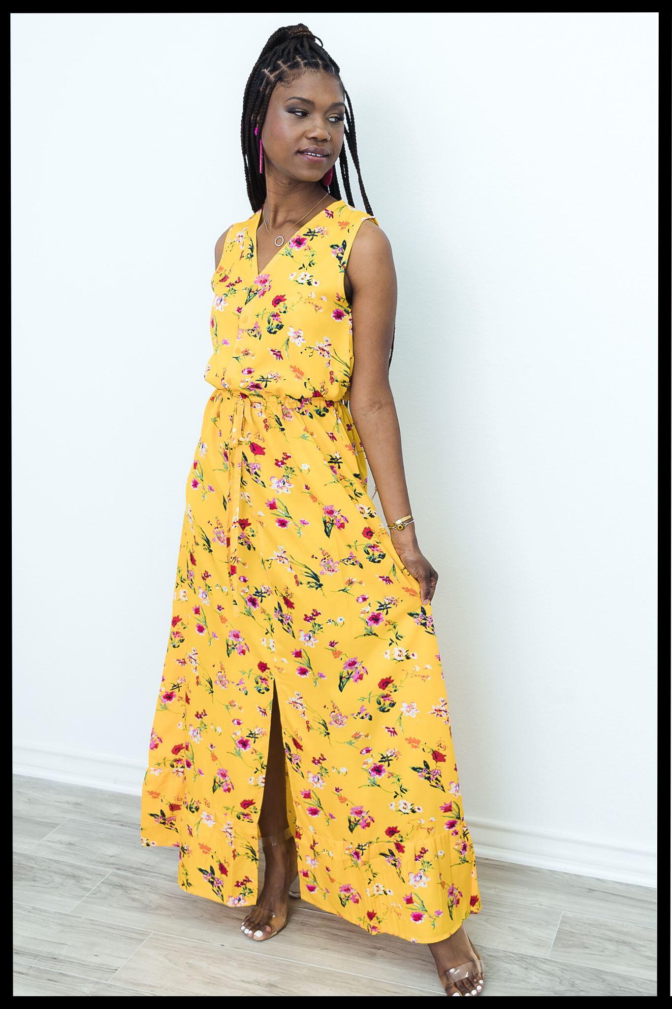 Tall Button-up Yellow Floral Maxi Dress-FINAL SALE