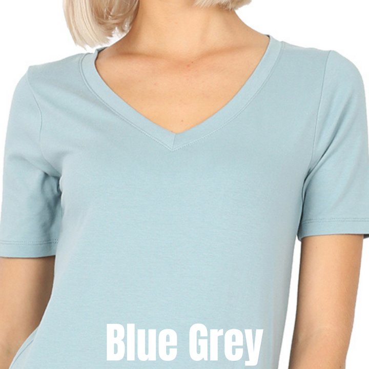 Tall Cotton V-Neck Tees Blue Grey V-Neck Zenana