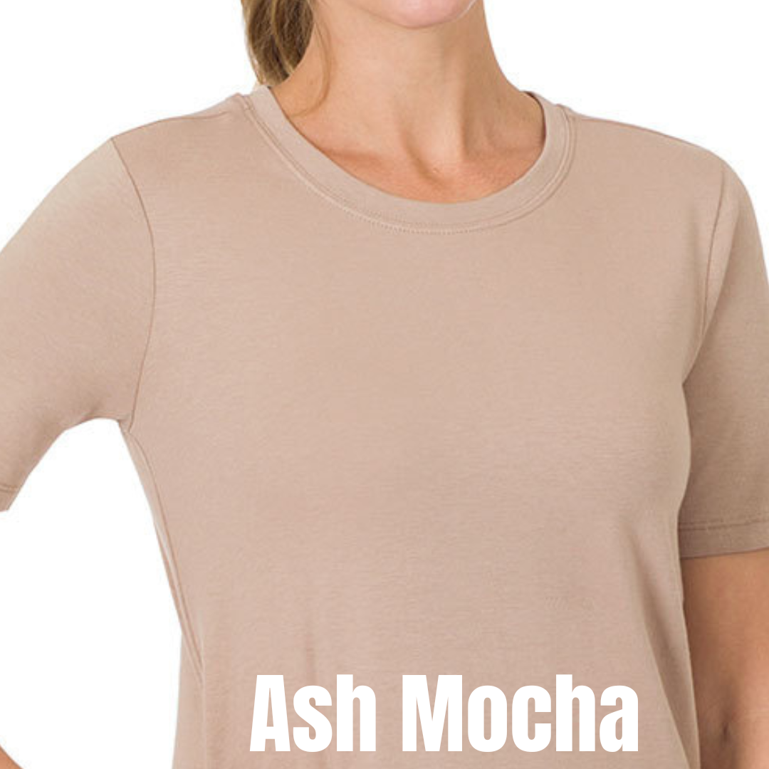 Tall Cotton Crew Neck Tees Crew Ash Mocha Zenana