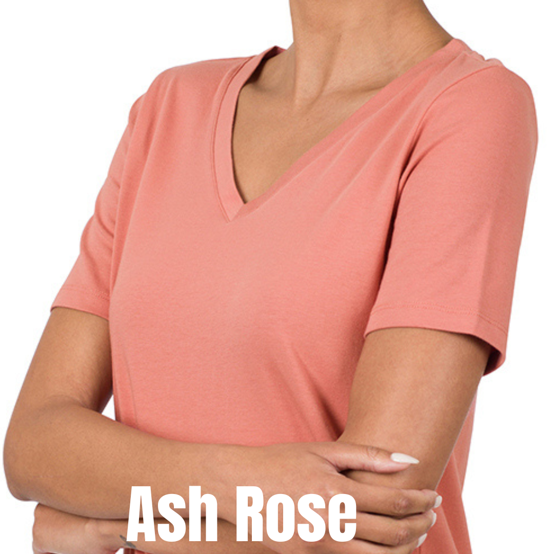 Tall Cotton V-Neck Tees Ash Rose V-Neck Zenana