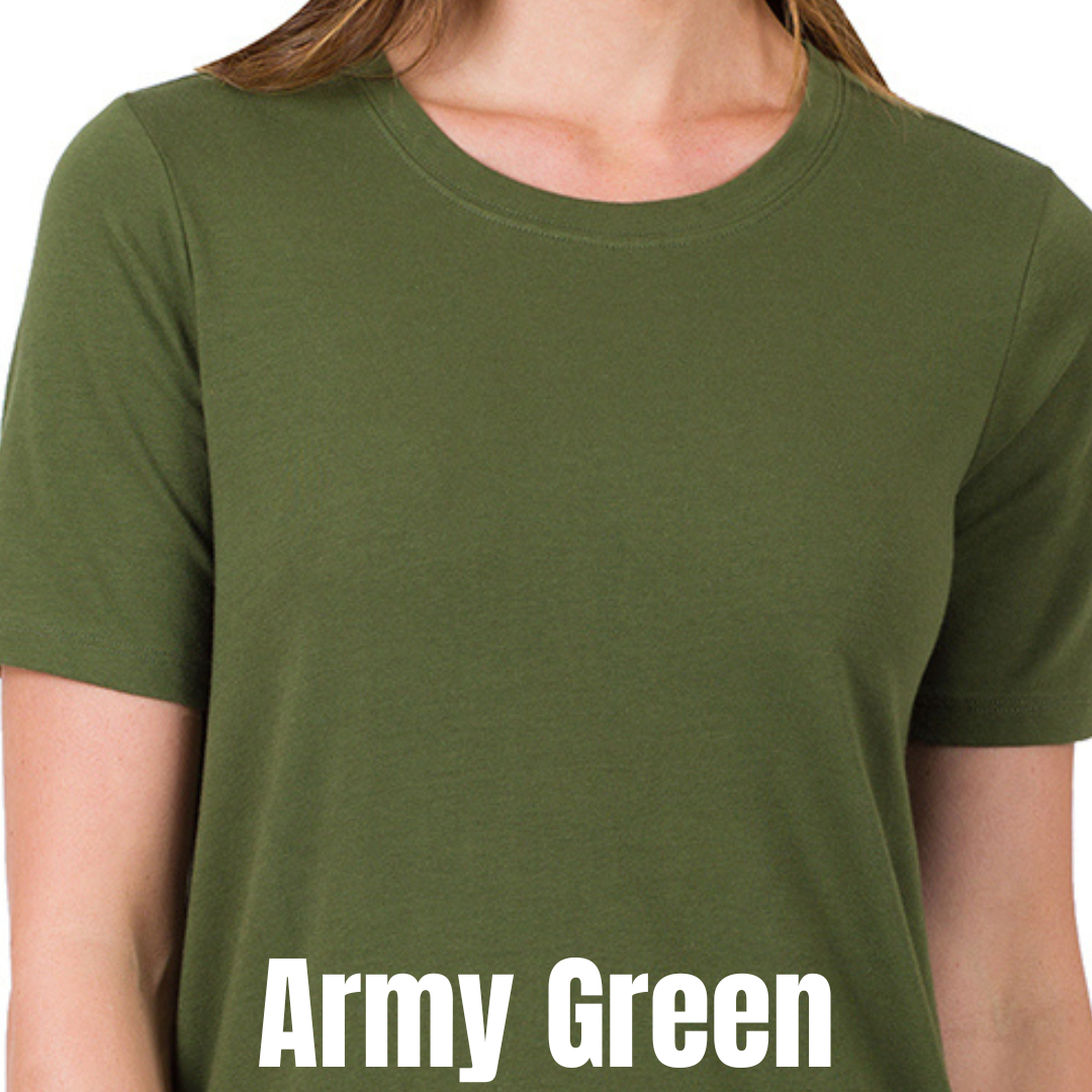 Tall Cotton Crew Neck Tees Crew Army Green Zenana