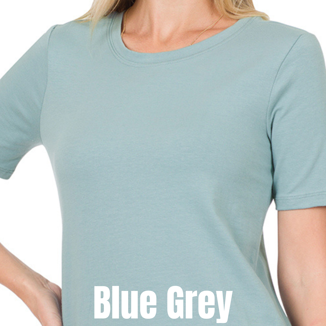 Tall Cotton Crew Neck Tees Crew Blue Grey Zenana