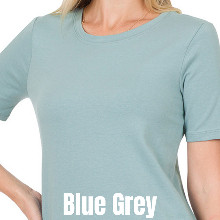 Tall Cotton Crew Neck Tees Crew Blue Grey Zenana