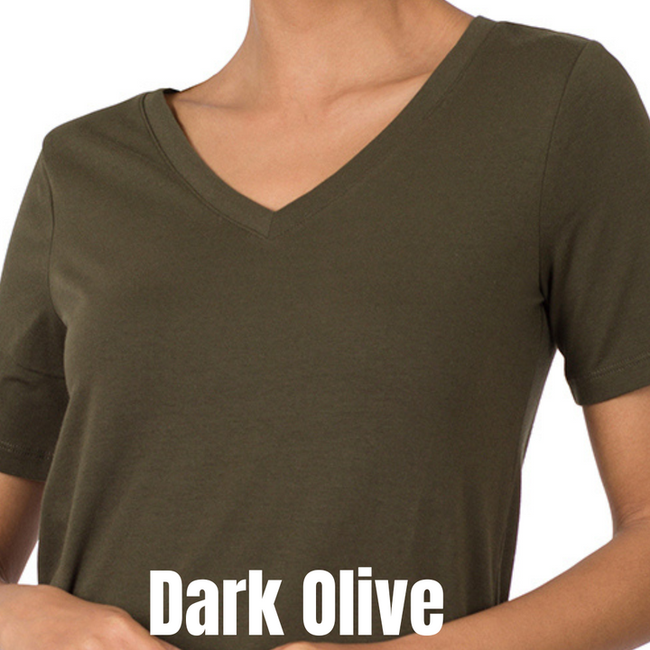 Tall Cotton V-Neck Tees Dk Olive V-Neck Zenana