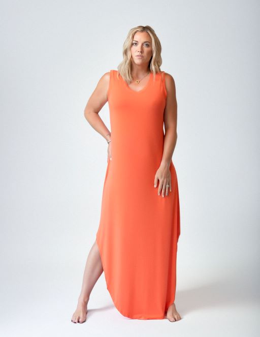 Tall "Breezy Sands" Side Slit Maxi Dress (Final Sale) Coral Orange The Elevated Closet