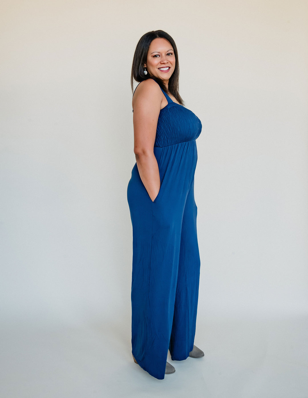 Tall Mallory Smocked Jumpsuit | Navy The Elevated Closet