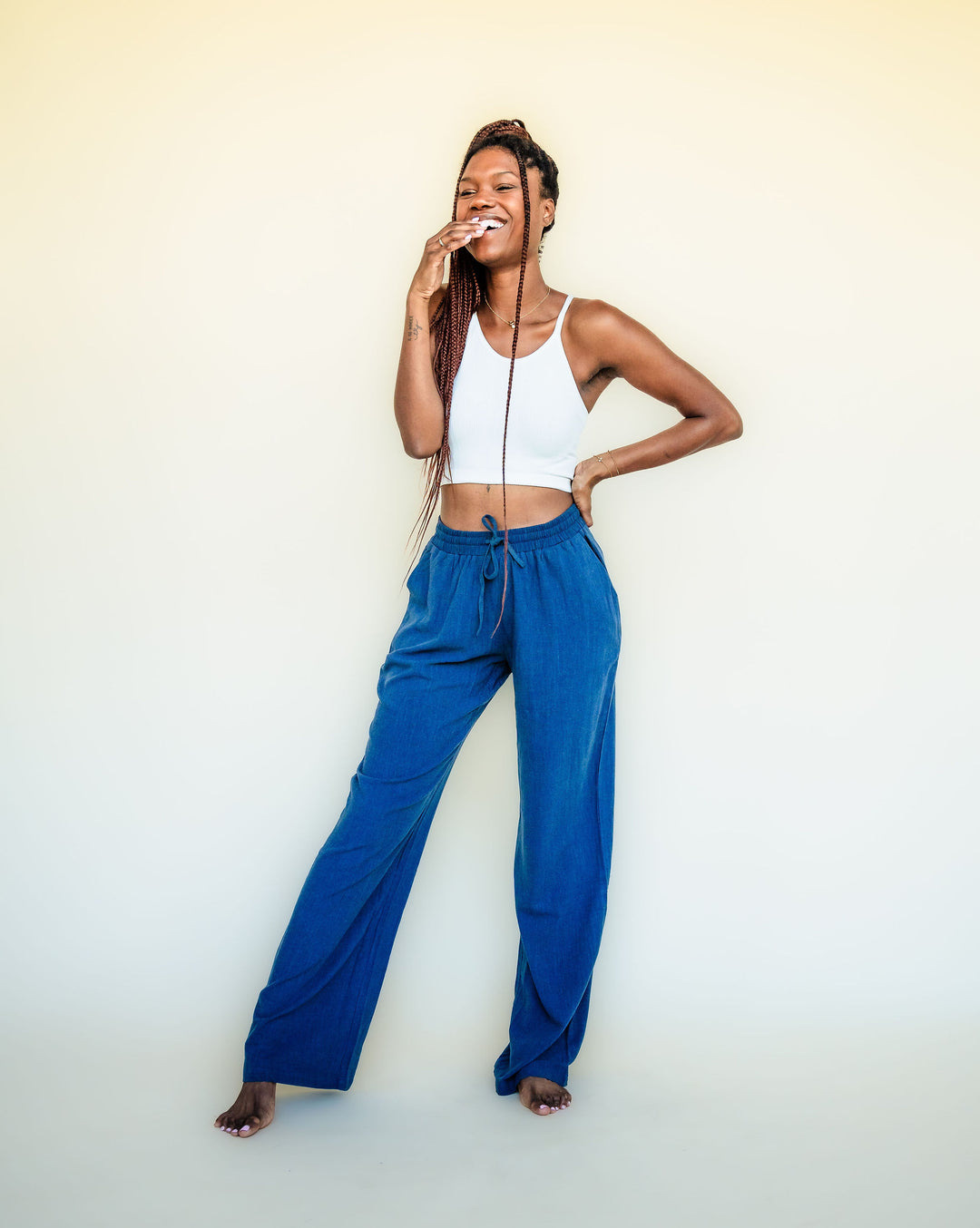 Tall Linen Blend Pants Navy The Elevated Closet