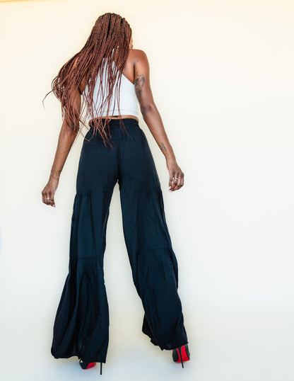 Tall Tiered Palazzo Pants in Black (DRY CLEAN ONLY)