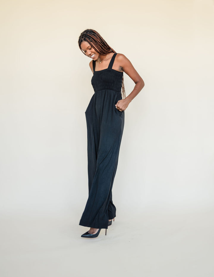 Tall Mallory Smocked Jumpsuit | Black The Elevated Closet