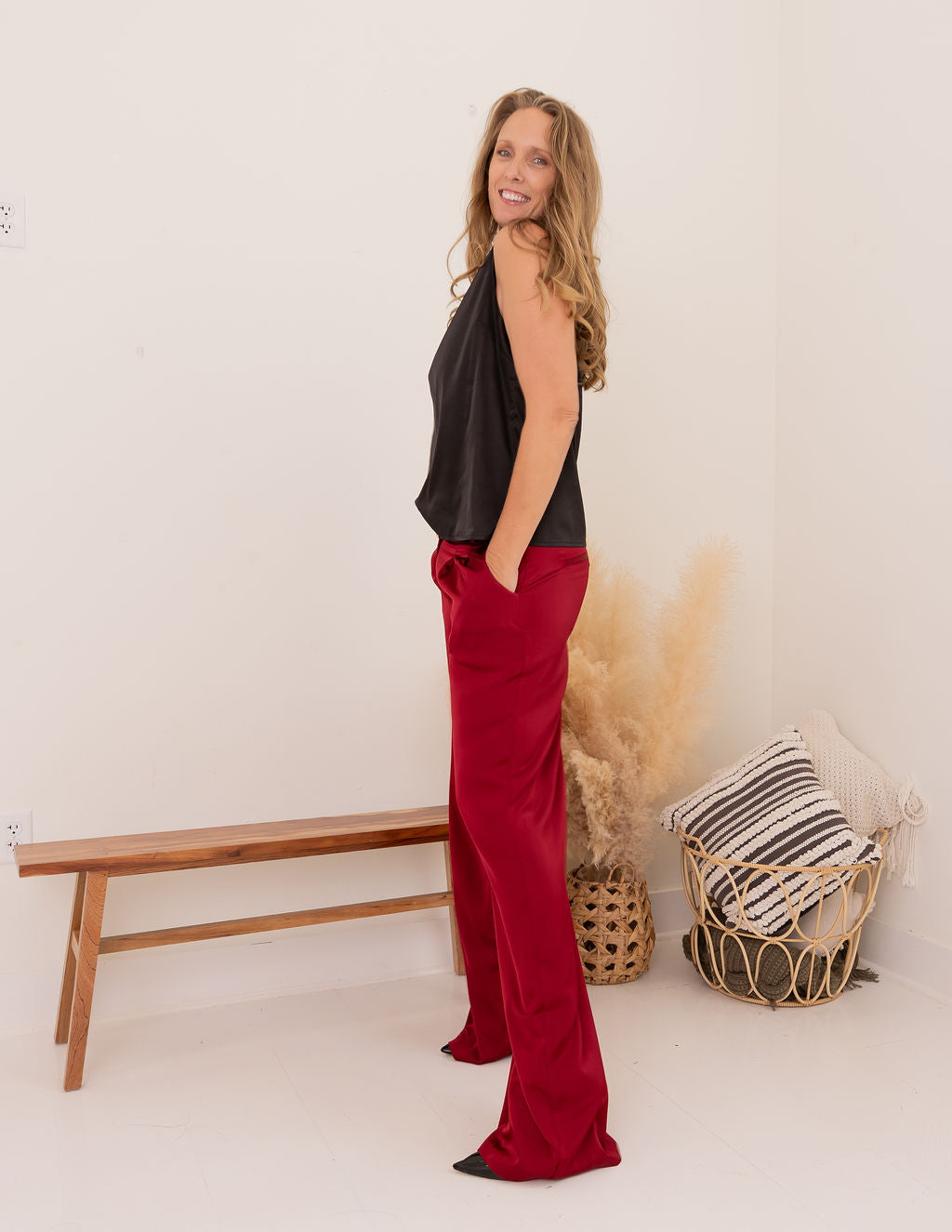 Tall Satin Pants | Maroon The Elevated Closet