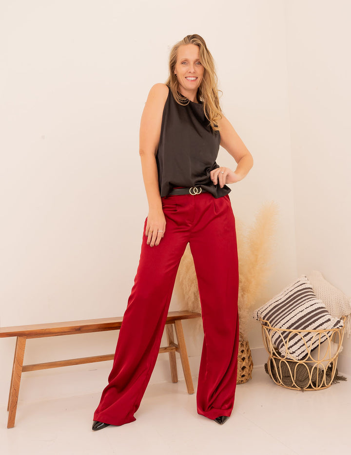 Tall Satin Pants | Maroon The Elevated Closet