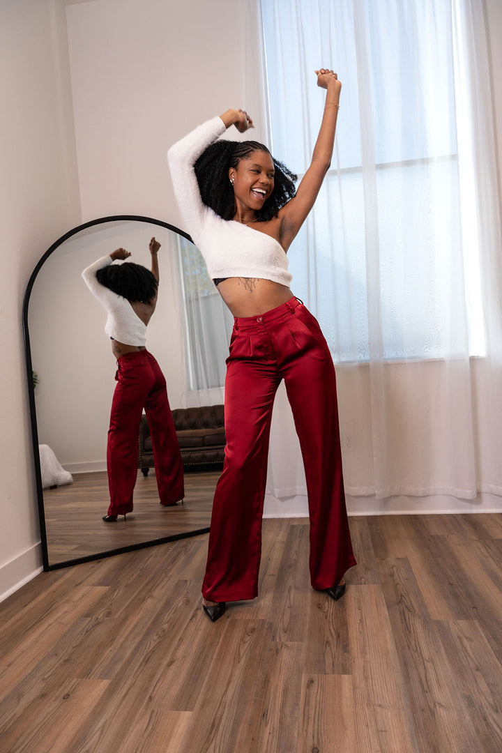 Tall Satin Pants | Maroon The Elevated Closet