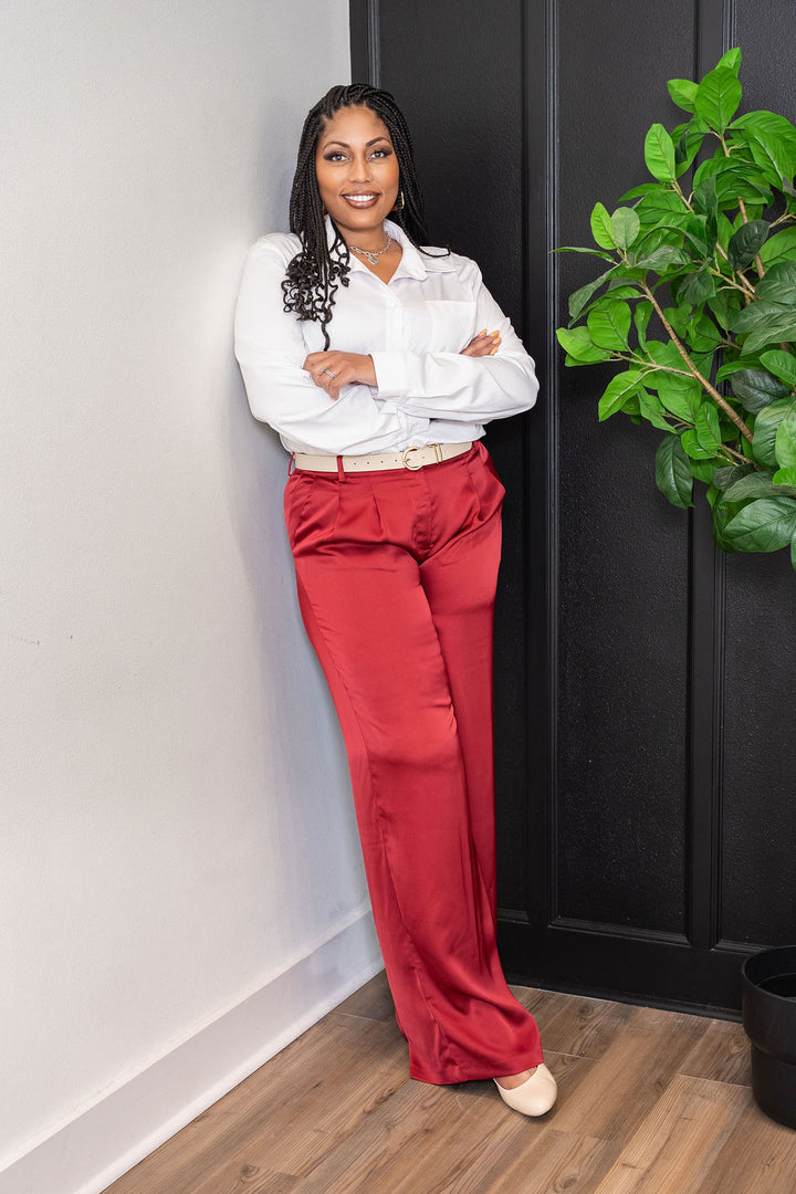 Tall Satin Pants | Maroon The Elevated Closet