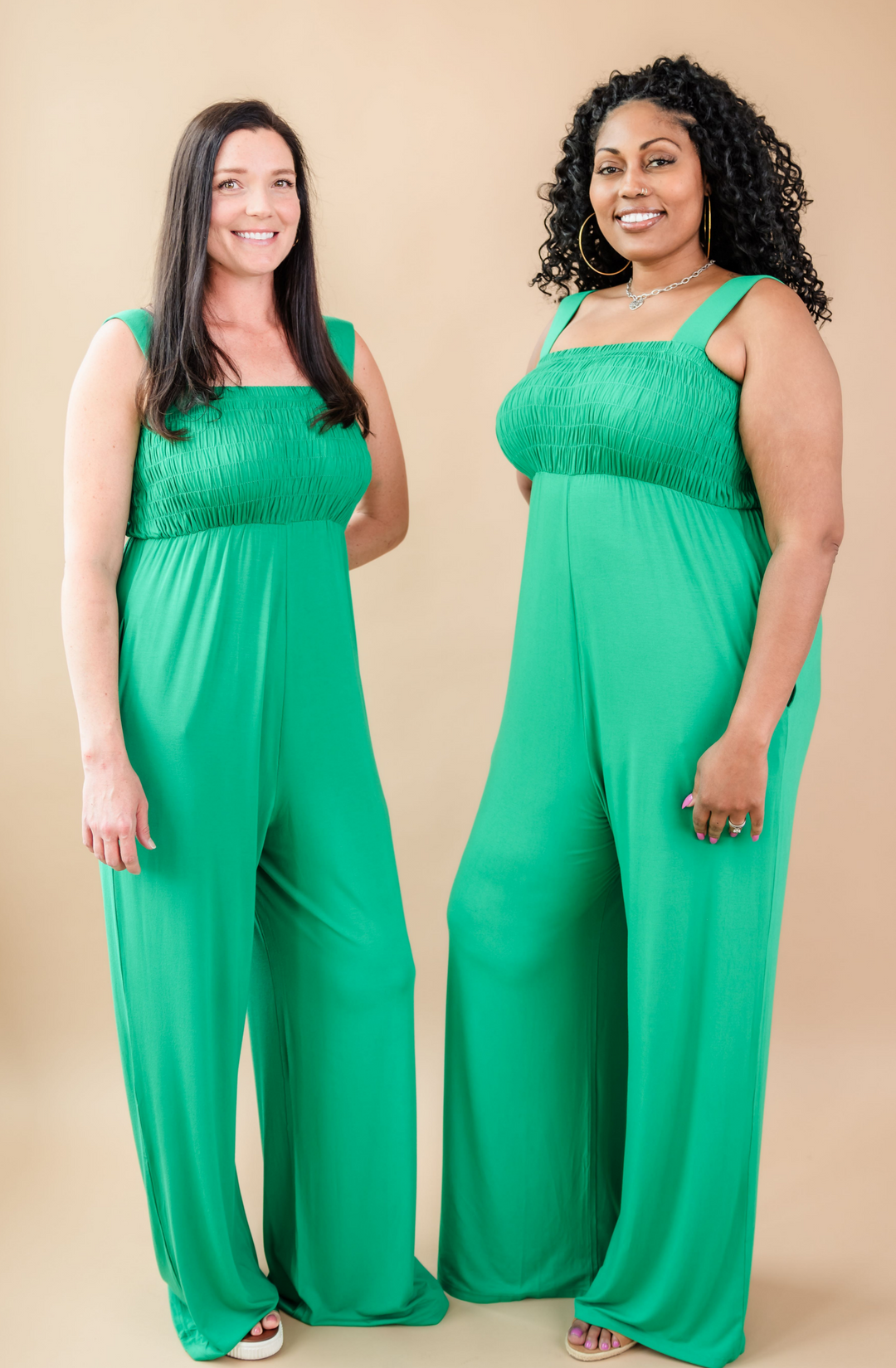 Tall Mallory Smocked Jumpsuit | Green The Elevated Closet