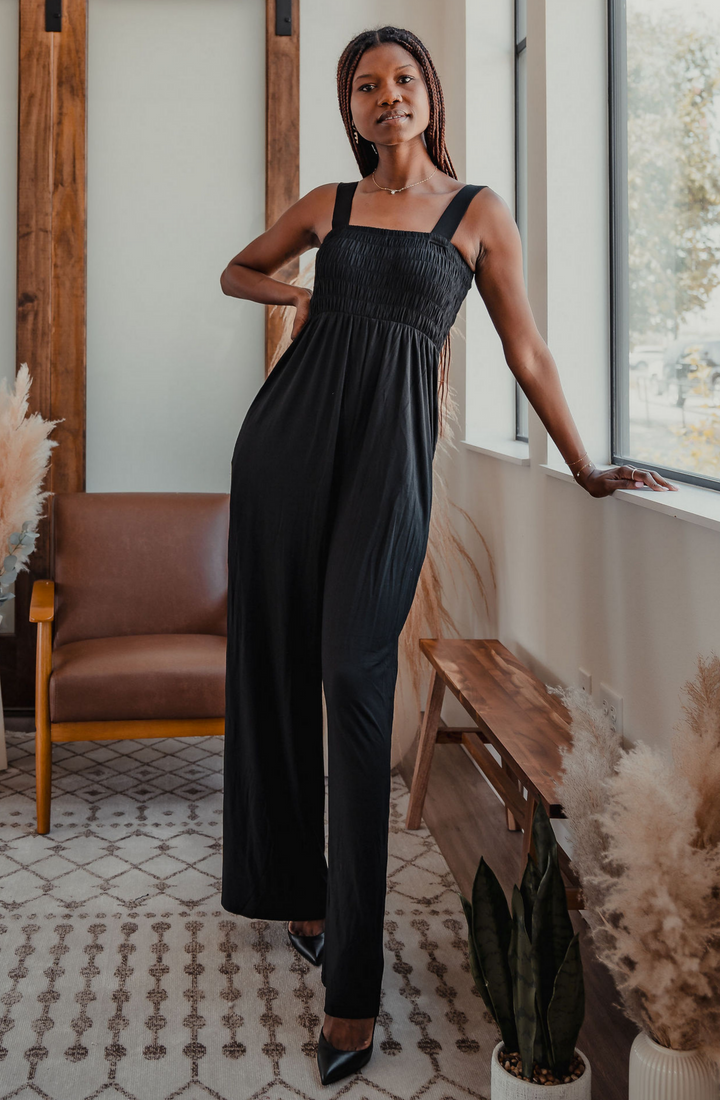 Tall Mallory Smocked Jumpsuit | Black The Elevated Closet