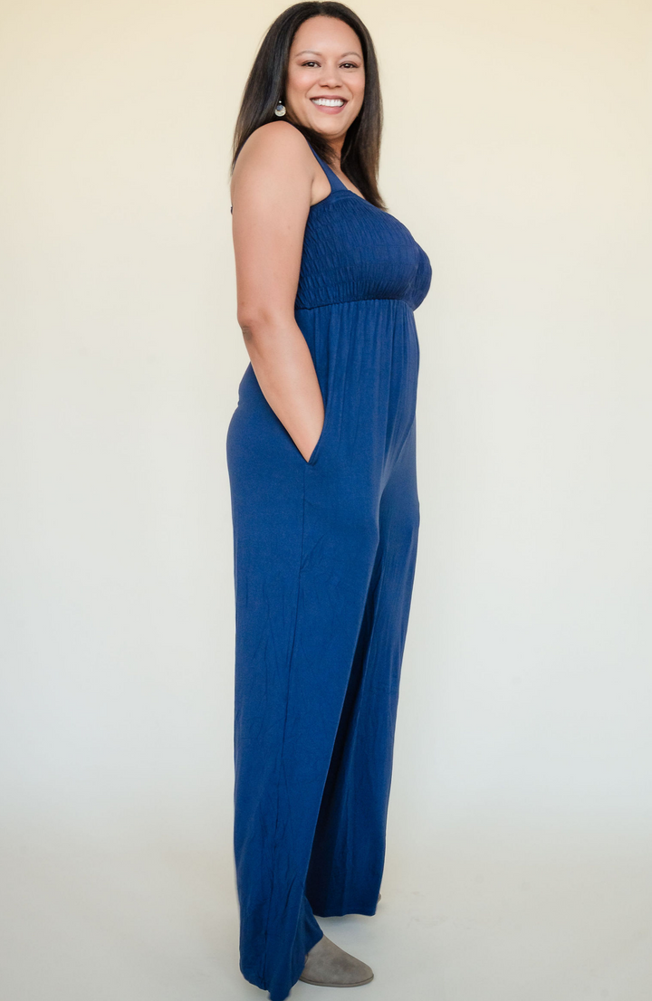 Tall Mallory Smocked Jumpsuit | Navy The Elevated Closet