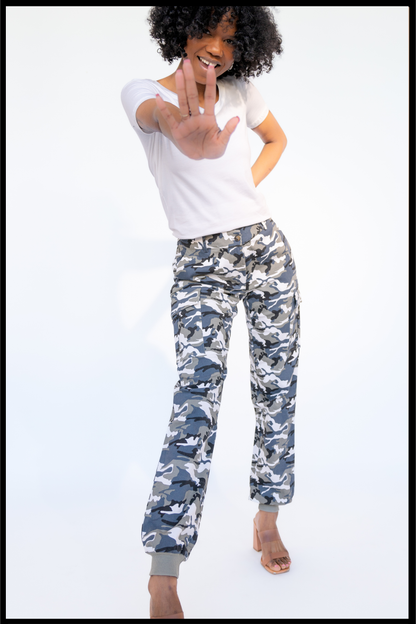 Pantalones de jogging cargo altos - Camuflaje azul