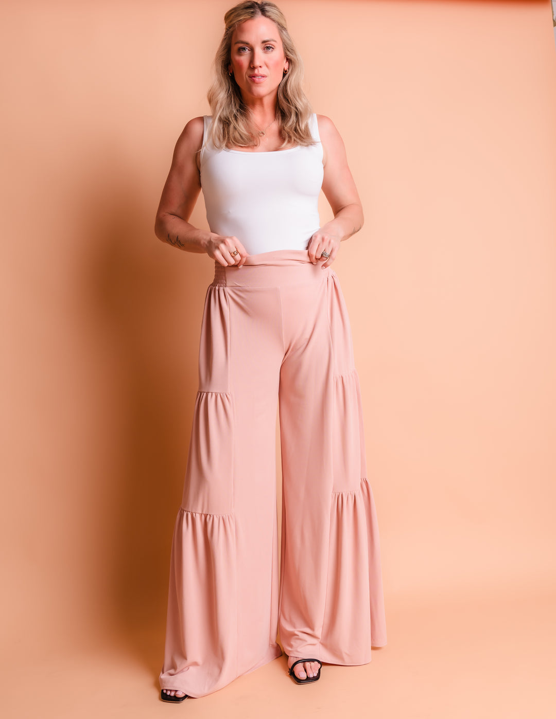 Tall Ribbed Tiered Palazzo Pants Ballerina Pink The Elevated Closet