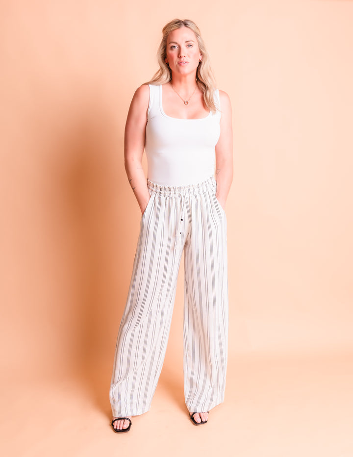 Tall Yacht Pants | Striped White Black The Elevated Closet