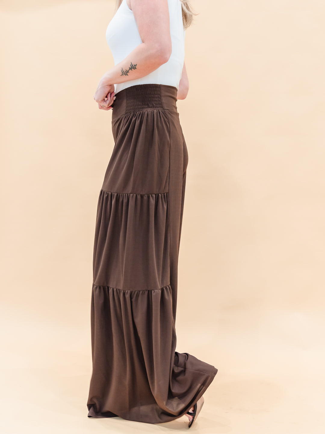 Tall Ribbed Tiered Palazzo Pants Chocolate The Elevated Closet