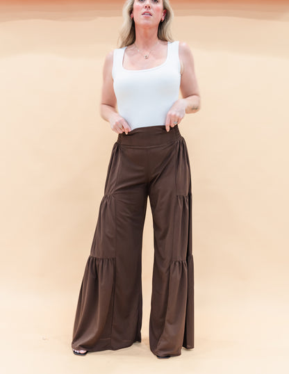 Tall Ribbed Tiered Palazzo Pants