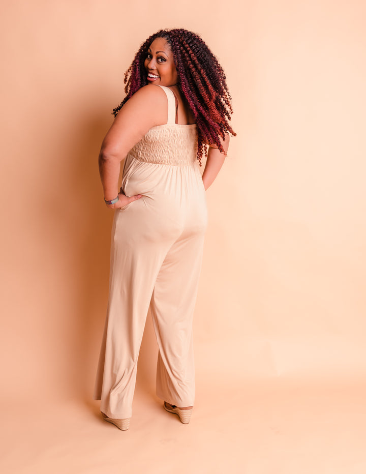 Tall Mallory Smocked Jumpsuit | Beige The Elevated Closet