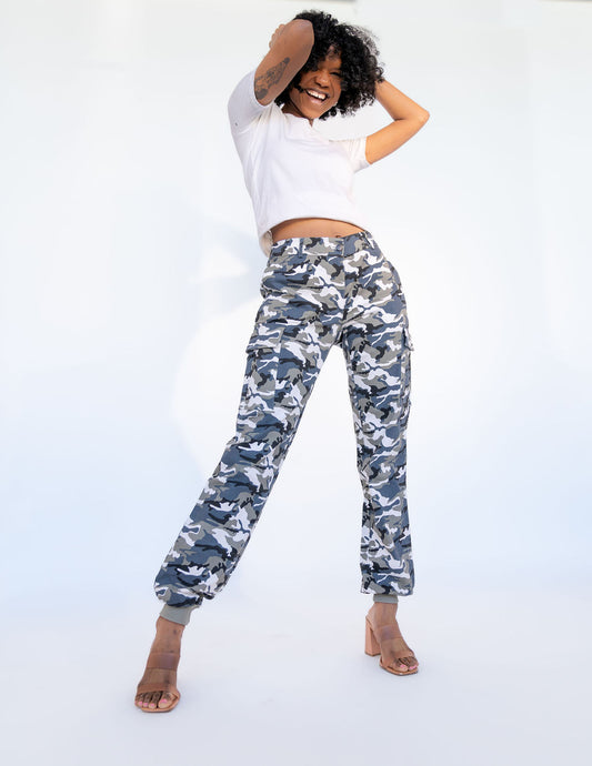 Tall Cargo Joggers-Blue Camo The Elevated Closet