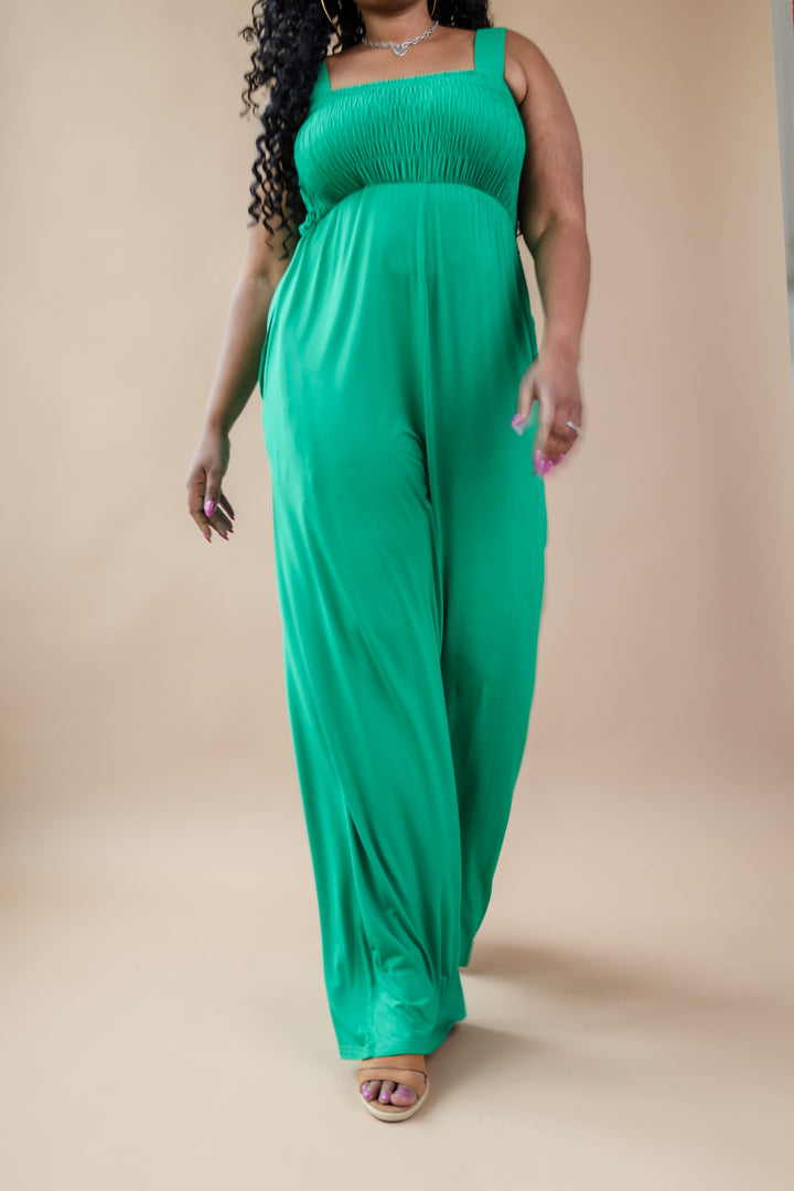 Tall Mallory Smocked Jumpsuit | Green Green The Elevated Closet