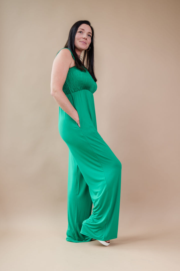 Tall Mallory Smocked Jumpsuit | Green The Elevated Closet