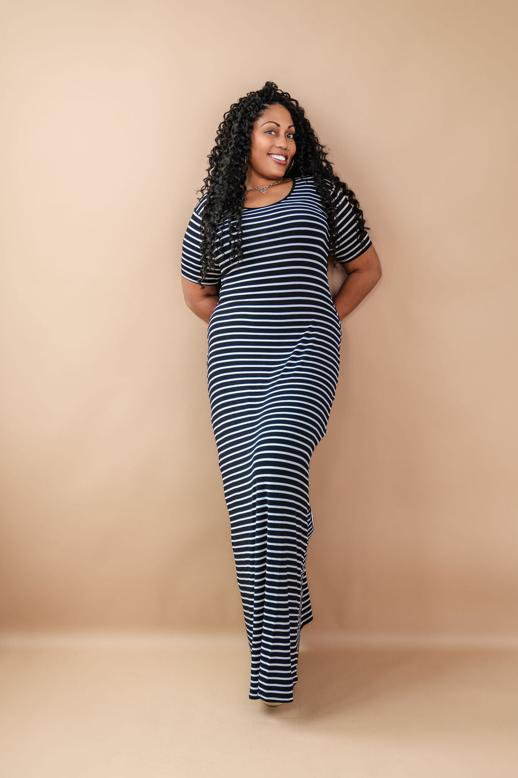 Tall T-Shirt Maxi Dress | Striped Black White The Elevated Closet