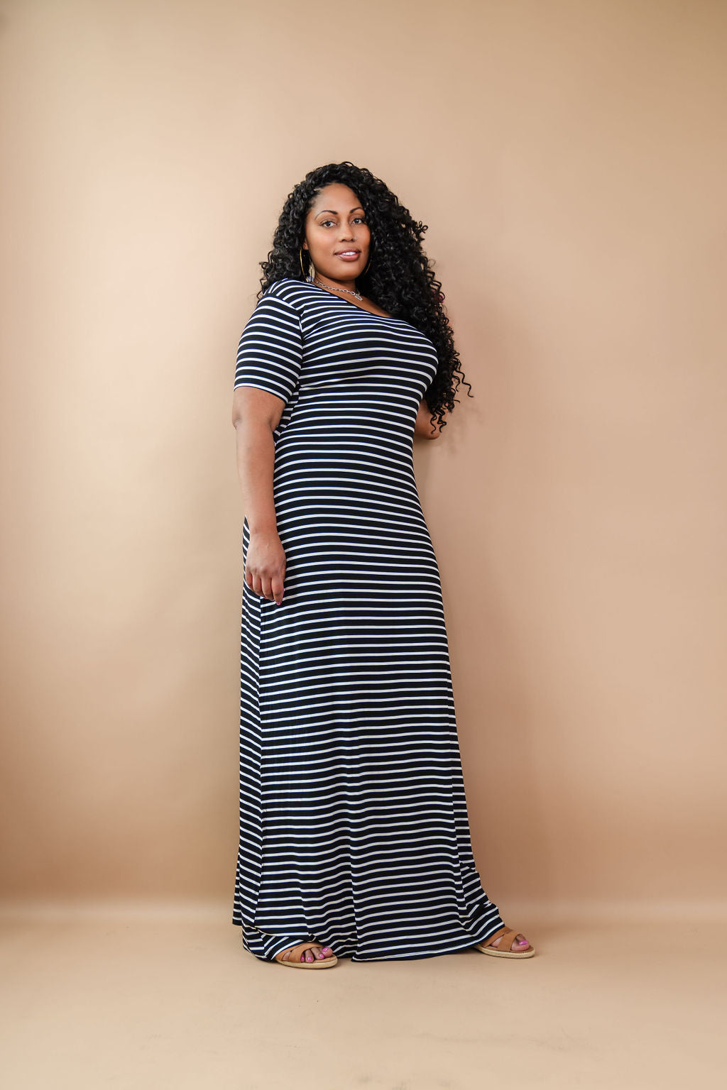 Shirt Dress Women's Striped Maxi Dress Elegant Striped Maxi