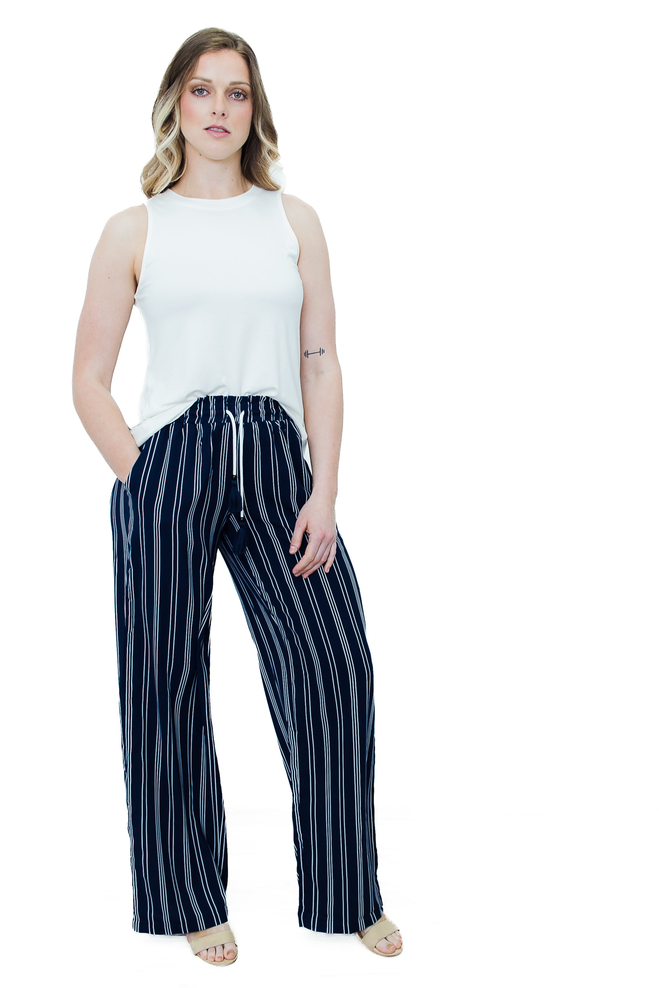 Blue and cheap black striped pants