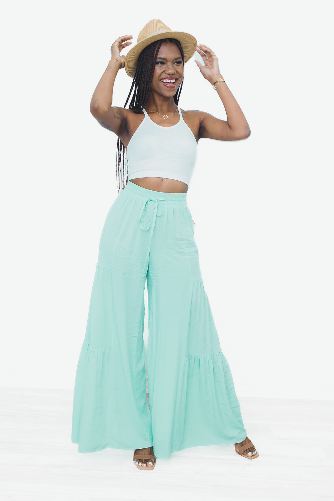 Palazzo Pants for Women Stretch High Waist Drawstring Tiered Wide Leg Pants  Casual Baggy Flowy Beach Lounge Trousers  Walmartcom