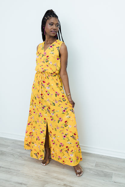 Tall Button-up Yellow Floral Maxi Dress