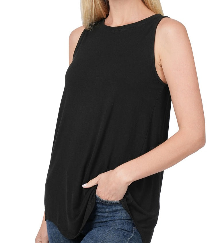 Zenana Luxe Round Neck Tank (S-3X) Black Zenana