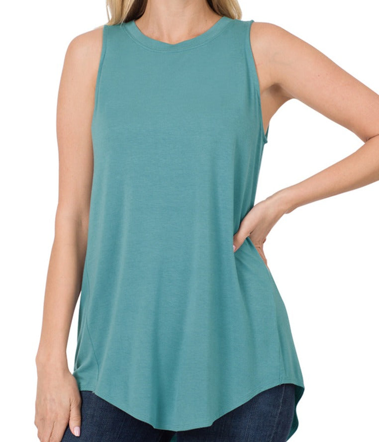 Zenana Luxe Round Neck Tank (S-3X) Dusty Teal Zenana