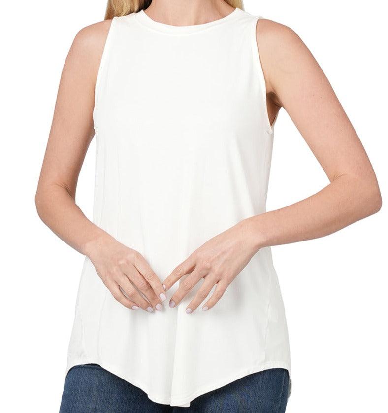 Zenana Luxe Round Neck Tank (S-3X) Ivory Zenana